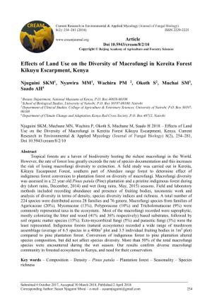 Effects of Land Use on the Diversity of Macrofungi in Kereita Forest Kikuyu Escarpment, Kenya