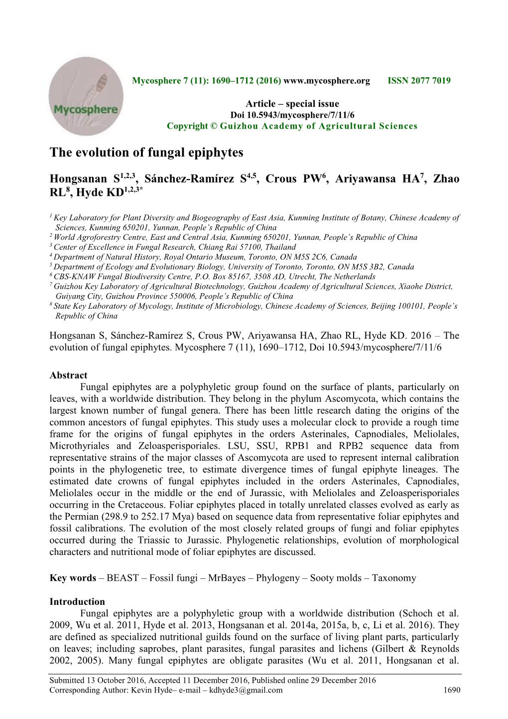 The Evolution of Fungal Epiphytes