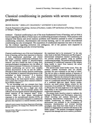 Classical Conditioning in Patients with Severe Memory Problems
