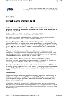 Israel's Anti-Missile Hunt Page 1 of 5