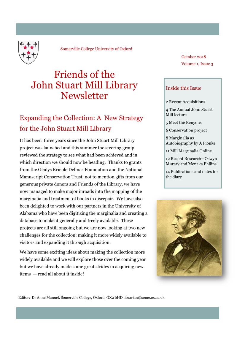 Friends of the John Stuart Mill Library Newsletter