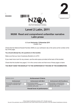 Level 2 Latin (90260) 2011