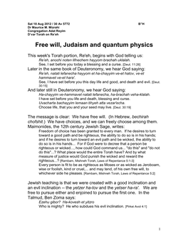 Free Will, Judaism and Quantum Physics