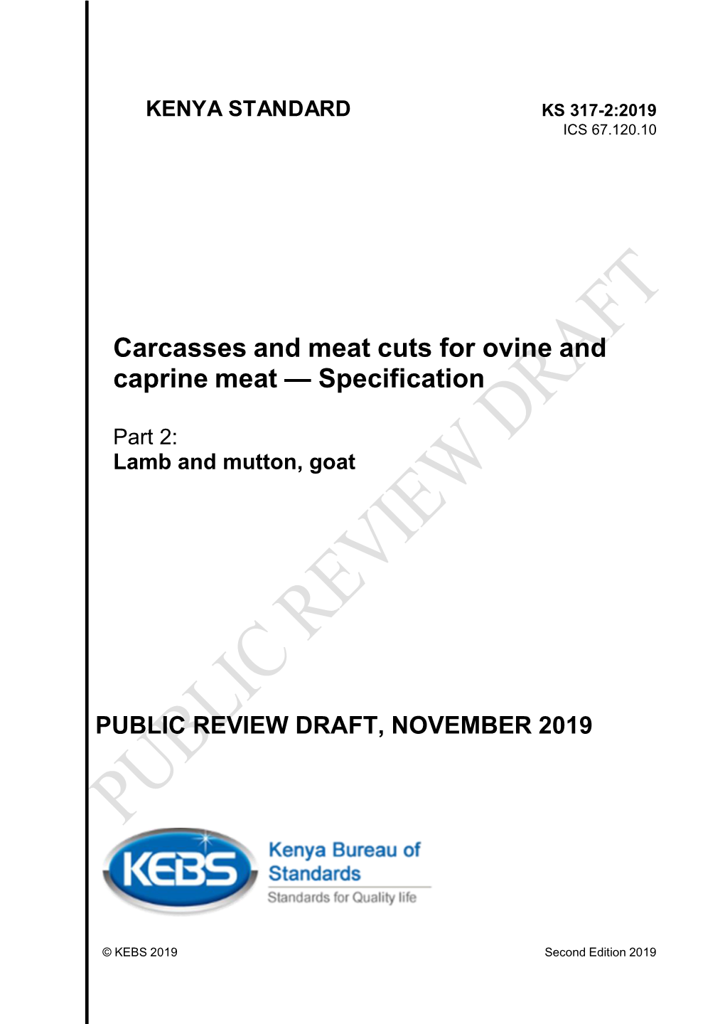 Carcasses and Meat Cuts for Ovine and Caprine Meat — Specification