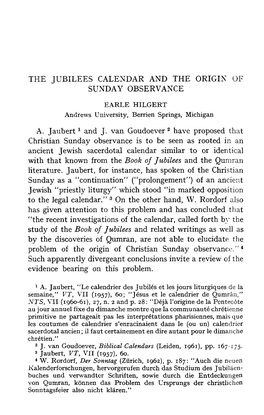 The Jubilees Calendar and the Origin of Sunday Observance