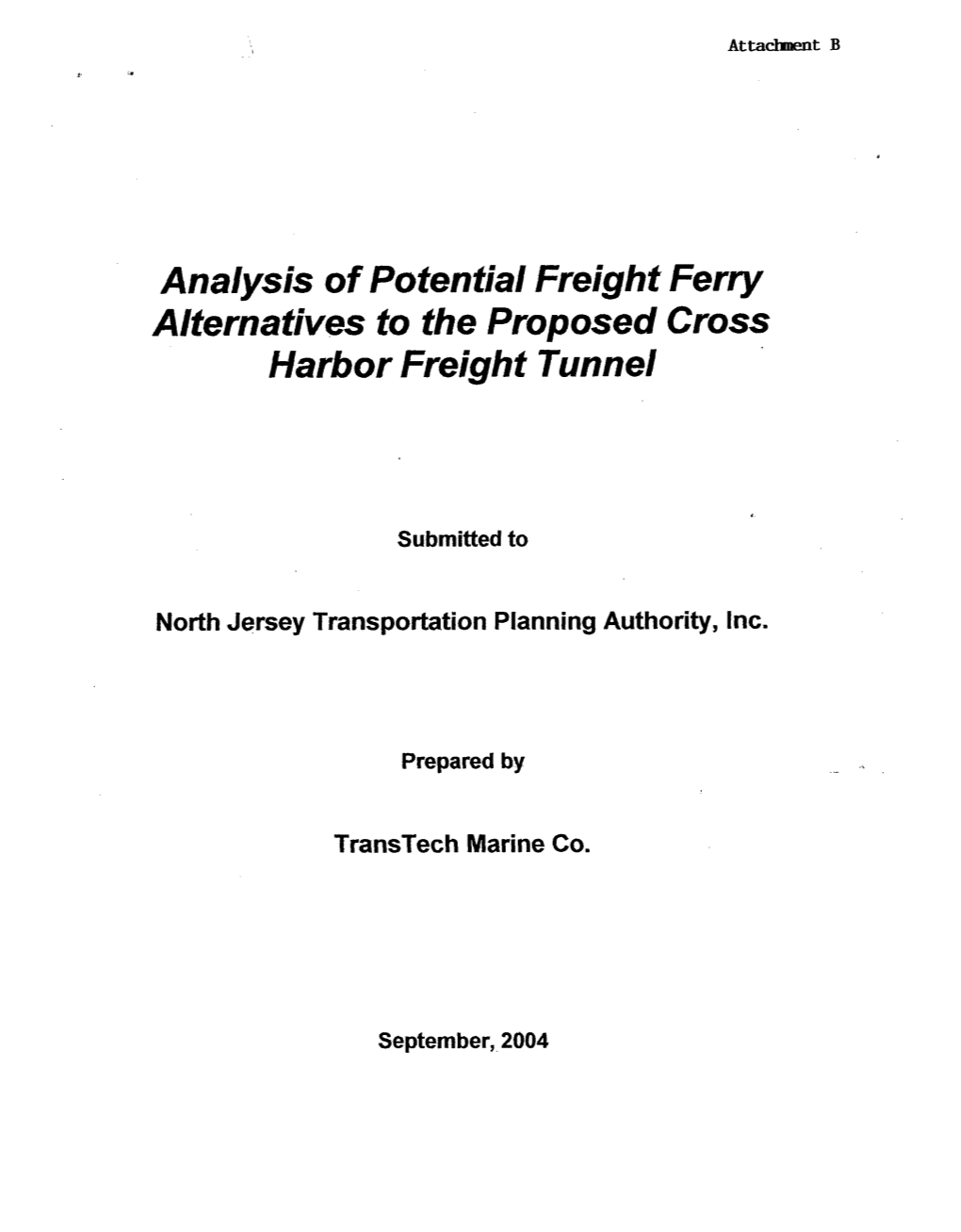 Analysis of Potential Freight Ferry Alternatives to the Proposed Cross Harbor Freight Tunnel