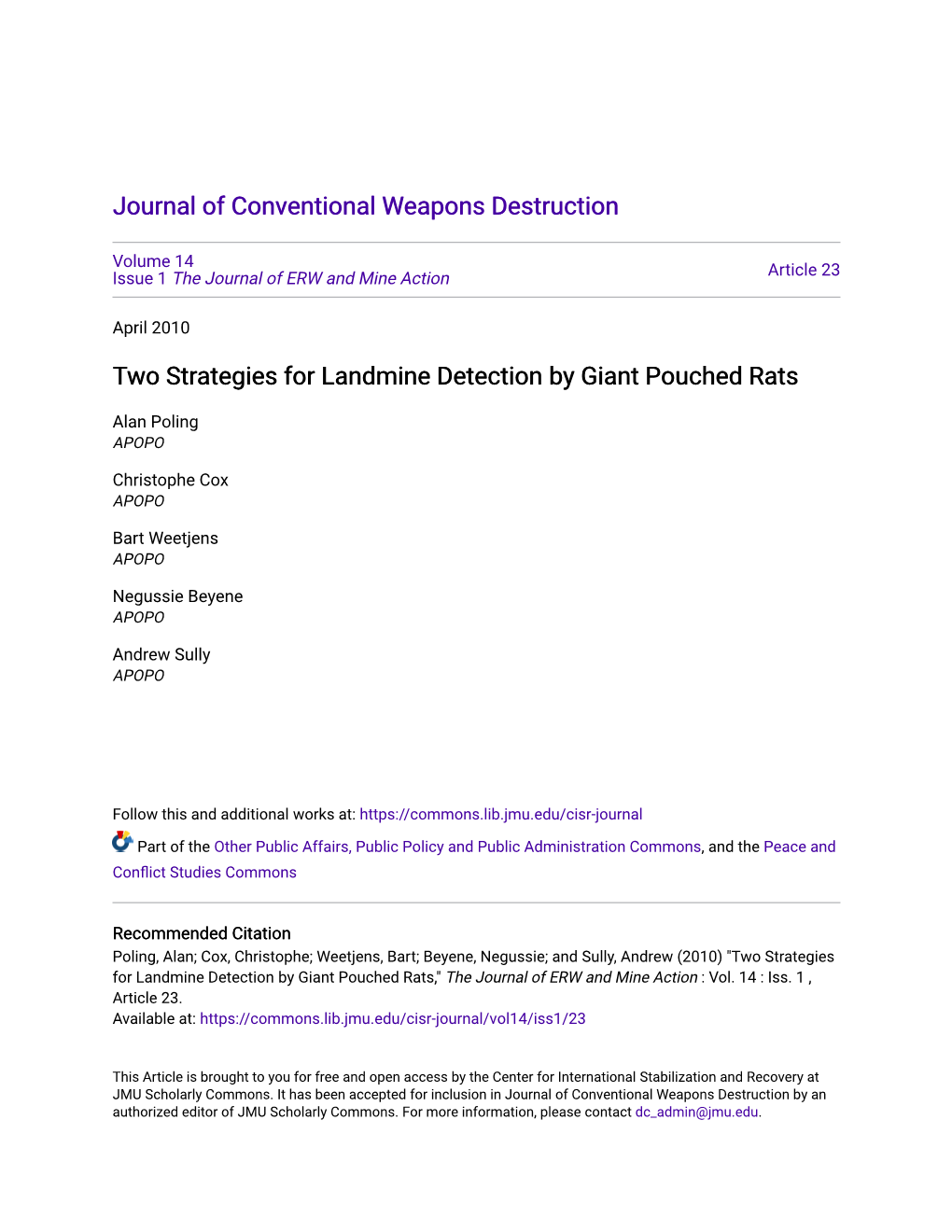 Two Strategies for Landmine Detection by Giant Pouched Rats