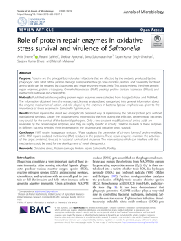 Role of Protein Repair Enzymes in Oxidative Stress Survival And