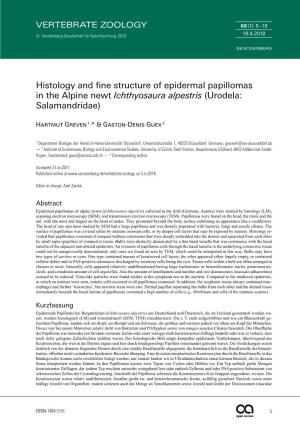 Histology and Fine Structure of Epidermal Papillomas in the Alpine Newt Ichthyosaura Alpestris (Urodela: Salamandridae)