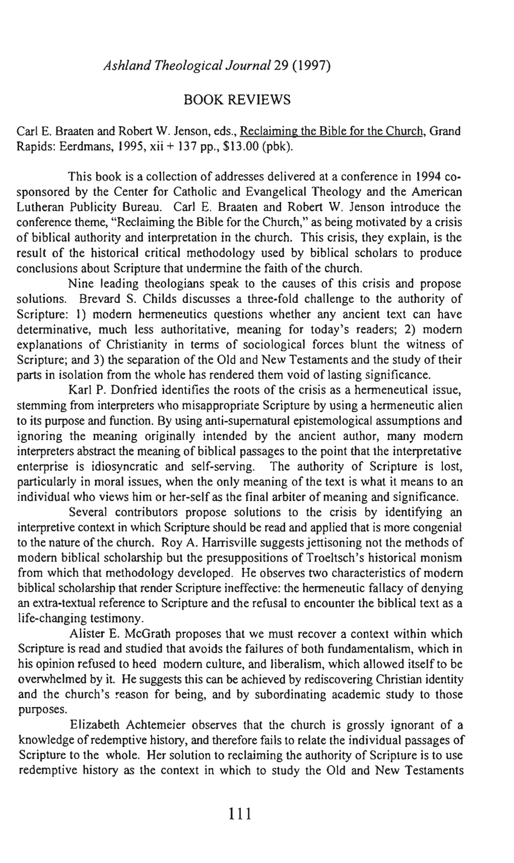 Ashland Theological Journal 29 (1997)