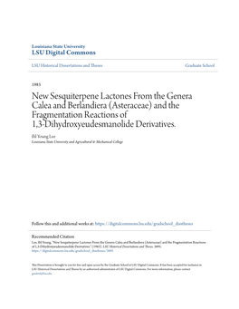 New Sesquiterpene Lactones from the Genera Calea and Berlandiera (Asteraceae) and the Fragmentation Reactions of 1,3-Dihydroxyeudesmanolide Derivatives