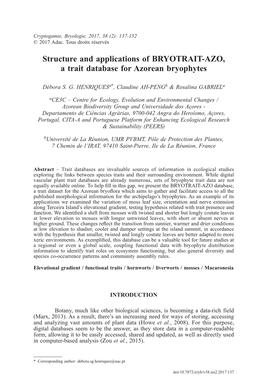 Structure and Applications of BRYOTRAIT-AZO, a Trait Database for Azorean Bryophytes