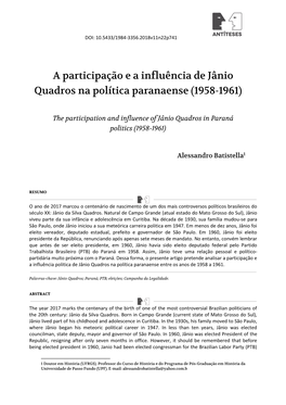 A Participação E a Influência De Jânio Quadros Na Política Paranaense (1958-1961)