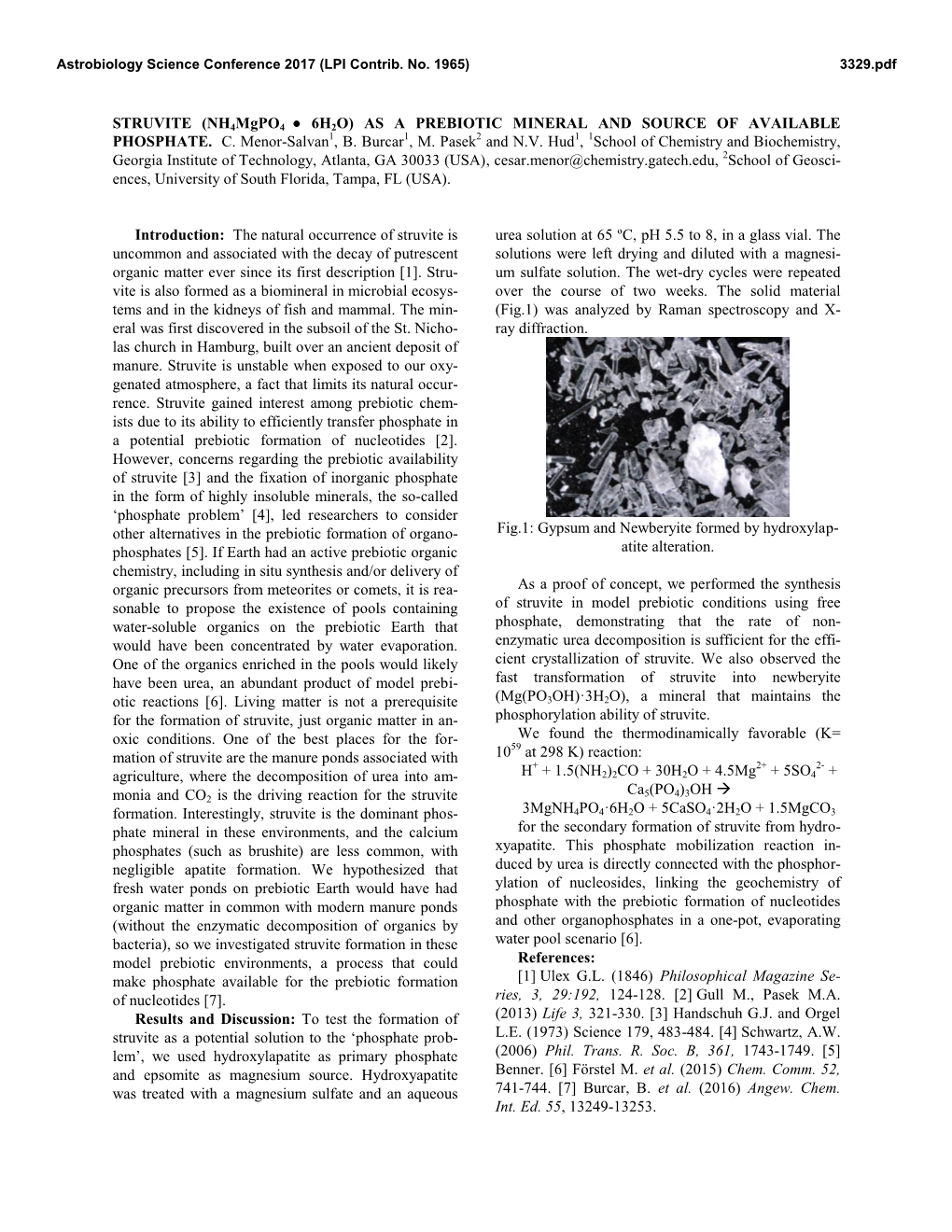 STRUVITE (Nh4mgpo4 • 6H2O) AS a PREBIOTIC MINERAL AND