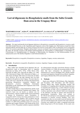 Larval Digeneans in Biomphalaria Snails from the Salto Grande Dam Area in the Uruguay River