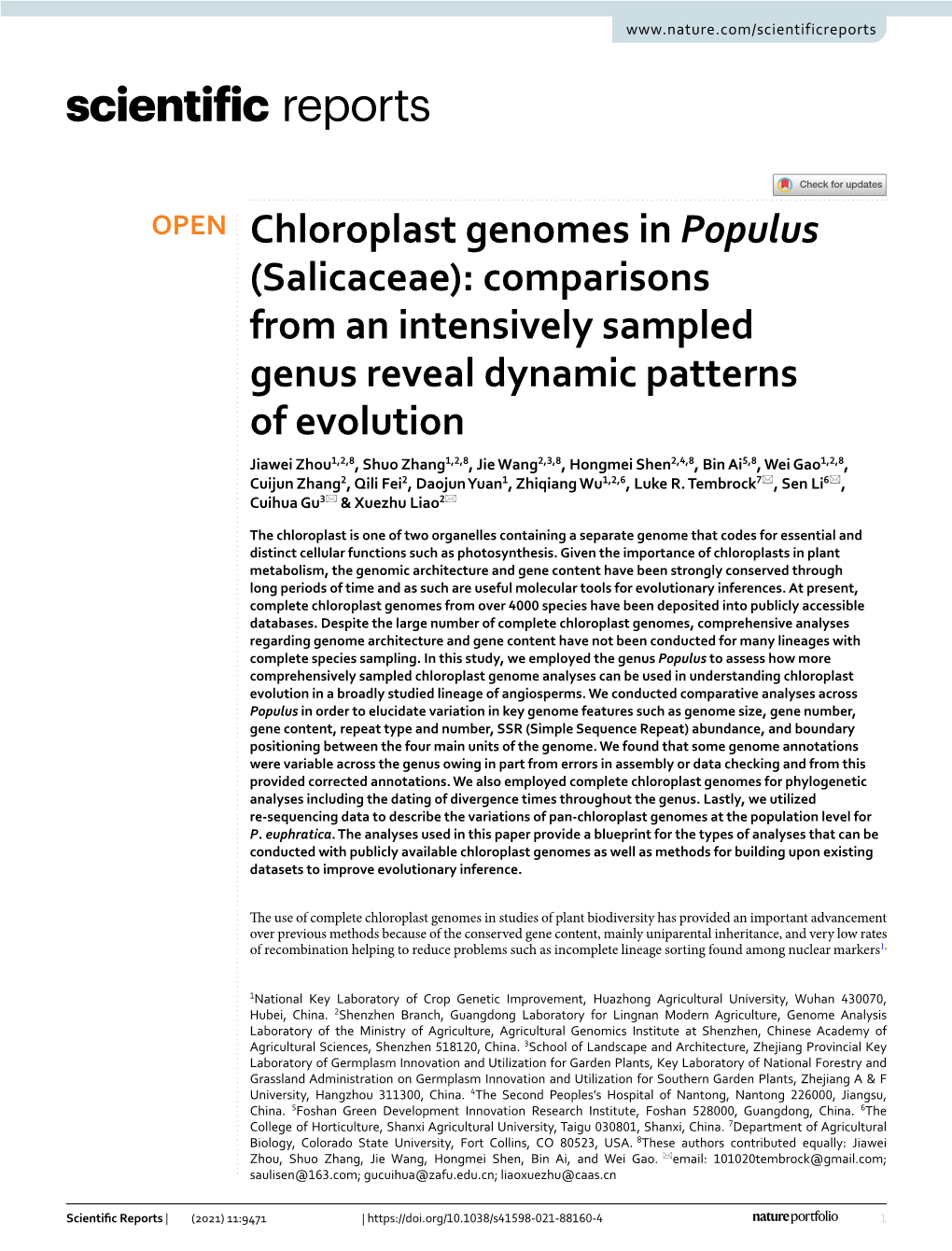 Chloroplast Genomes in Populus (Salicaceae)