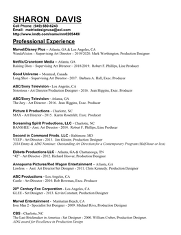 SHARON DAVIS Cell Phone: (949) 680-6243 Email: Matrixdesignusa@Aol.Com Professional Experience
