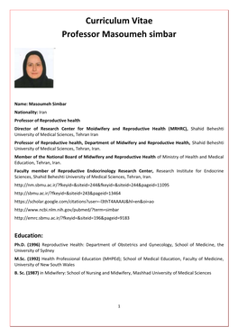 Curriculum Vitae Professor Masoumeh Simbar
