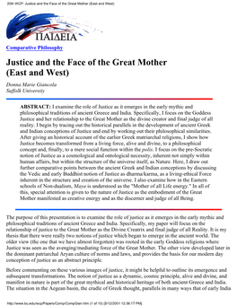 20Th WCP: Justice and the Face of the Great Mother (East and West)