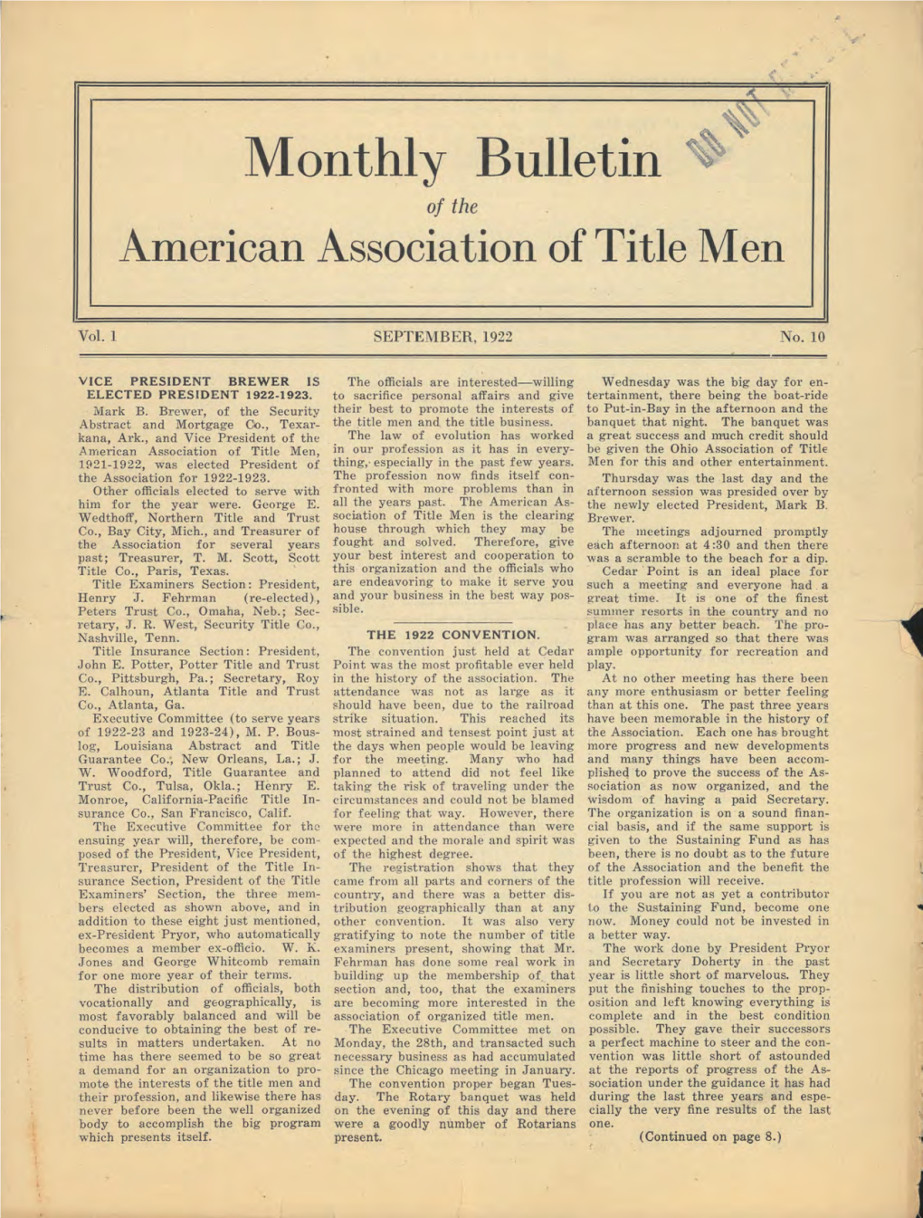 Monthly Bulletin of the Ainerican Association of Title Men