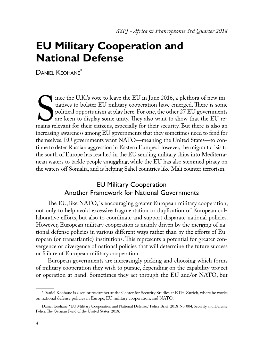 EU Military Cooperation and National Defense