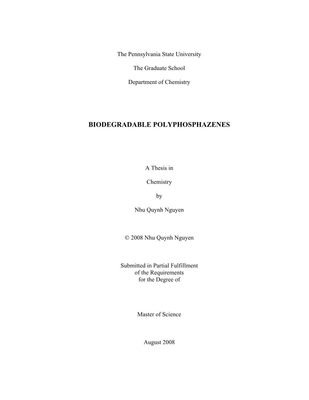 Biodegradable Polyphosphazenes