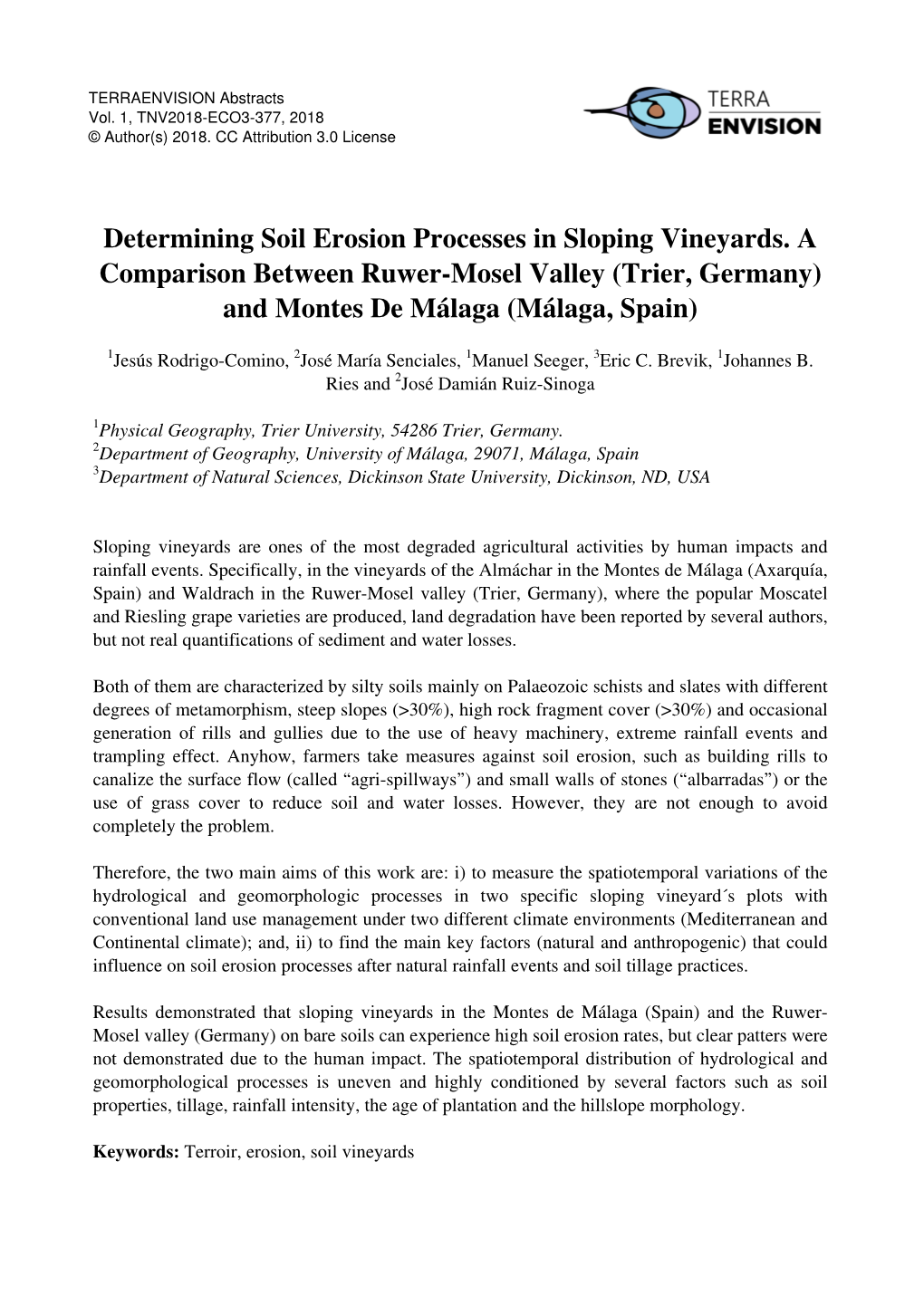 Determining Soil Erosion Processes in Sloping Vineyards