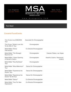 Toni Basil Concerts/Tours/Events