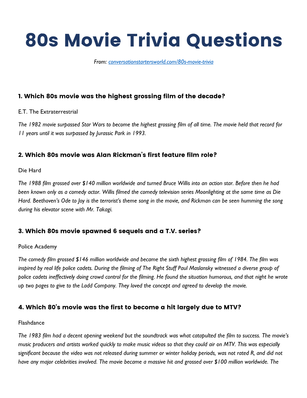 80S Movie Trivia Questions and Answers - DocsLib