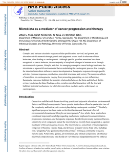 Microbiota As a Mediator of Cancer Progression and Therapy