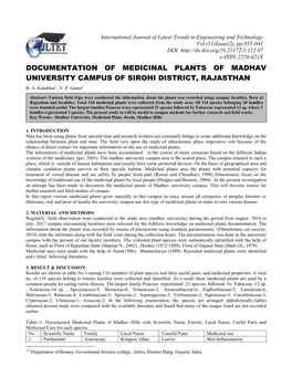 Documentation of Medicinal Plants of Madhav University Campus of Sirohi District, Rajasthan