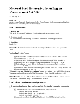 National Park Estate (Southern Region Reservations) Act 2000