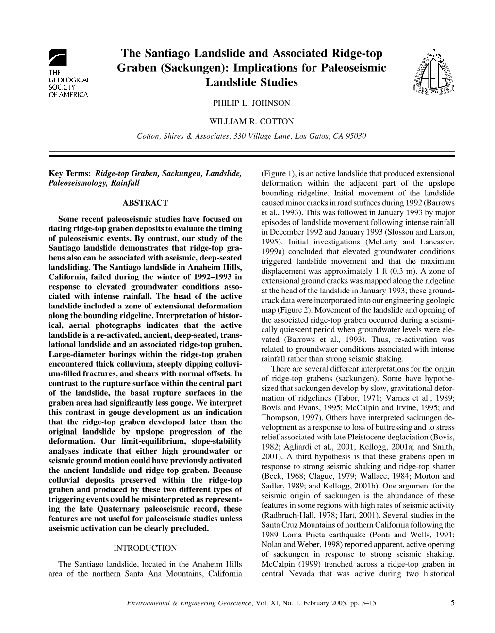 The Santiago Landslide and Associated Ridge-Top Graben (Sackungen): Implications for Paleoseismic Landslide Studies