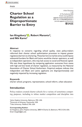Charter School Regulation As a Disproportionate Barrier to Entry