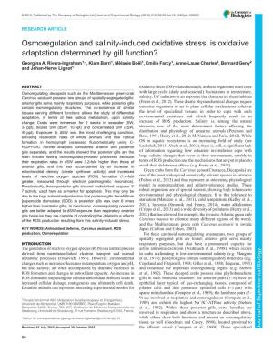 Osmoregulation and Salinity-Induced Oxidative Stress: Is Oxidative Adaptation Determined by Gill Function? Georgina A