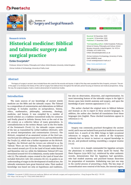Biblical and Talmudic Surgery and Surgical Practice