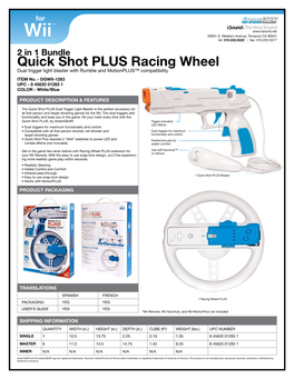 Quick Shot PLUS Racing Wheel Dual Trigger Light Blaster with Rumble and Motionplus™ Compatibility ITEM No