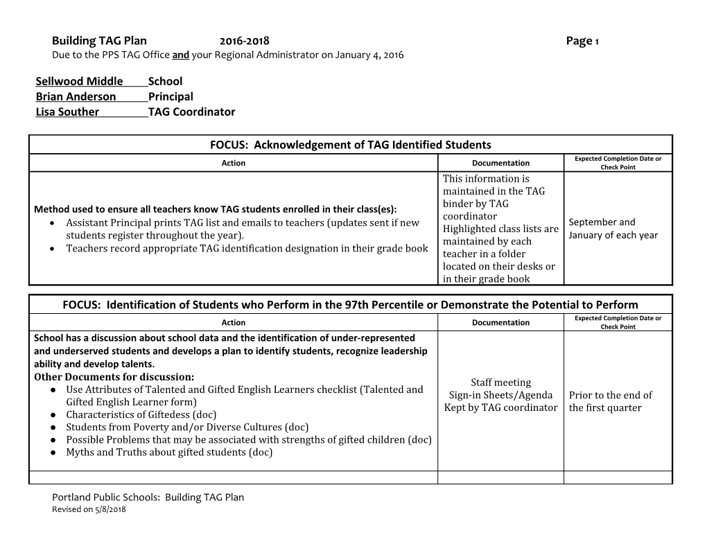 Building TAG Plan 2016-2018 Page 1