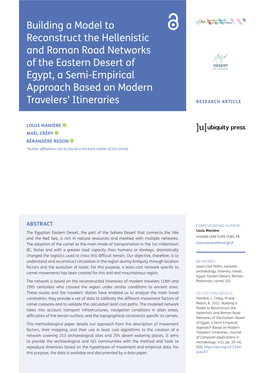 Building a Model to Reconstruct the Hellenistic and Roman Road Networks of the Eastern Desert of Egypt, a Semi-Empirical Approach Based on Modern