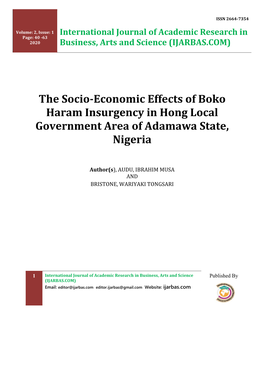 The Socio-Economic Effects of Boko Haram Insurgency in Hong Local Government Area of Adamawa State, Nigeria