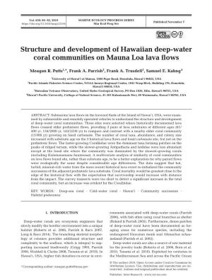 Structure and Development of Hawaiian Deep-Water Coral Communities on Mauna Loa Lava Flows
