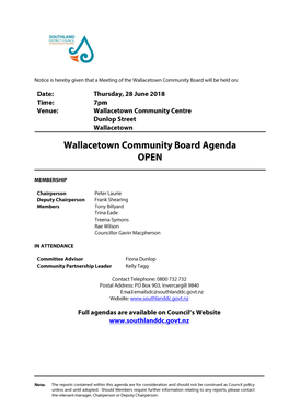 Agenda of Wallacetown Community Board