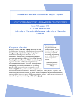 Best Practices for Parent Education and Support Programs