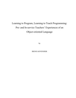 And In-Service Teachers' Experiences of an Object-Oriented Language