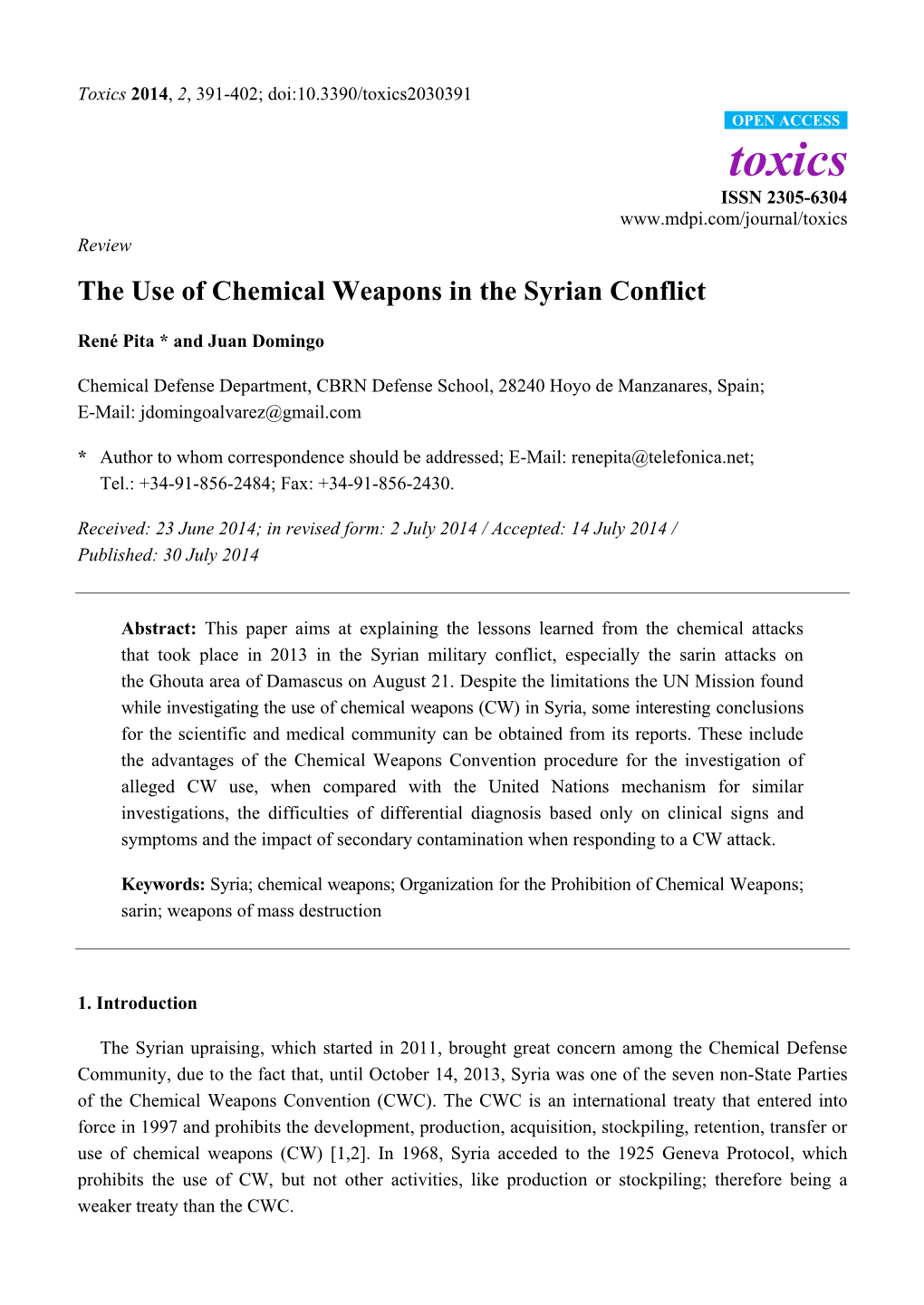 The Use of Chemical Weapons in the Syrian Conflict