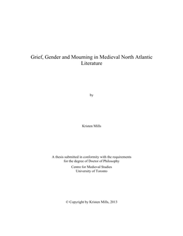 Grief, Gender and Mourning in Medieval North Atlantic Literature