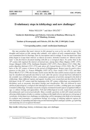 Evolutionary Steps in Ichthyology and New Challenges*