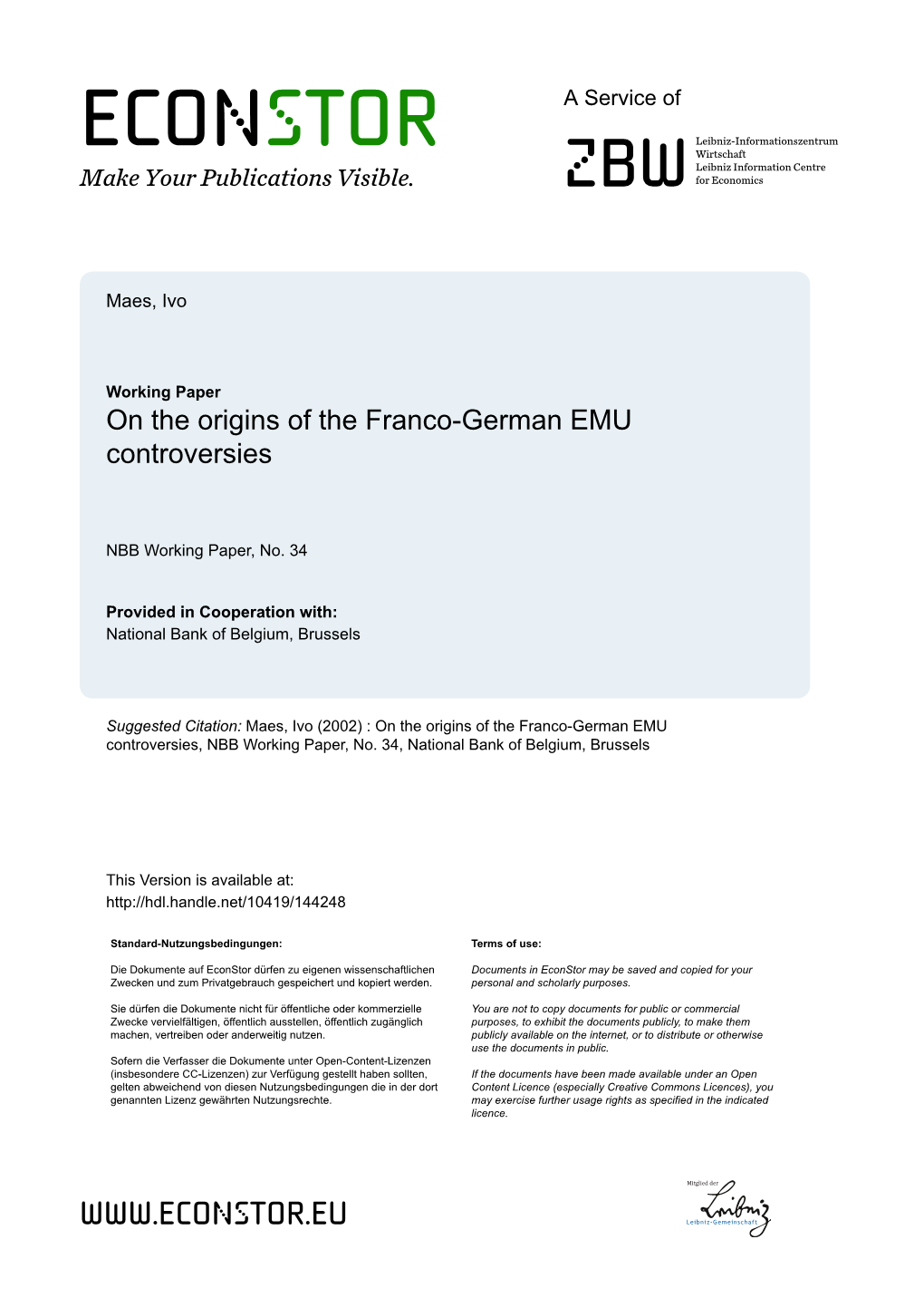 On the Origins of the Franco-German EMU Controversies