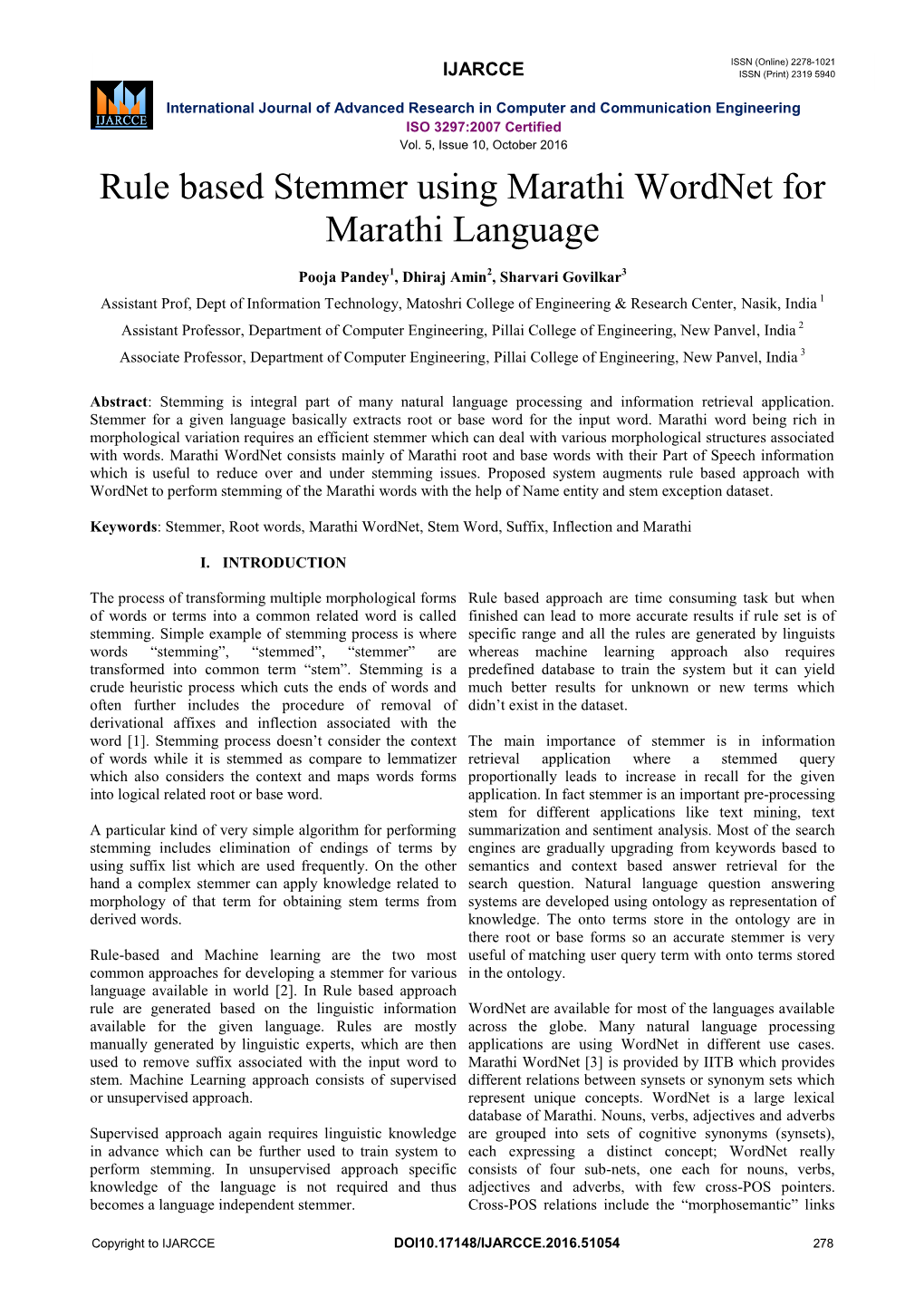 Rule Based Stemmer Using Marathi Wordnet for Marathi Language