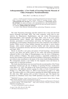Aetheogrammatidae, a New Family of Lacewings from the Mesozoic of China (Neuroptera: Myrmeleontiformia)
